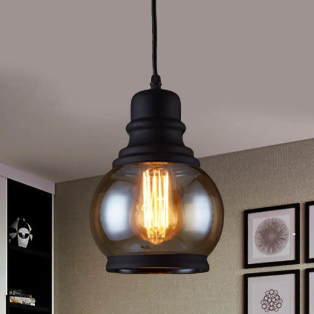 Industrial Pendant Light Kit - Clear Glass Black Finish Jar Shape 1 Head Ceiling Hang Fixture / C