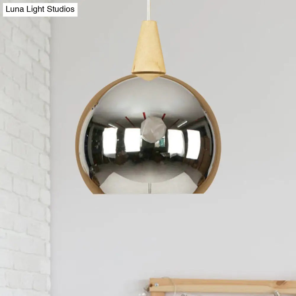 Modern Industrial Hanging Lamp For Bedroom - Single Light Mirror Ball Pendant Chrome
