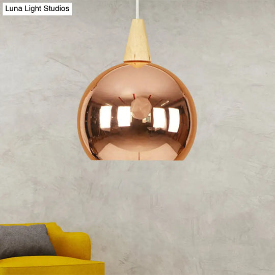 Modern Industrial Hanging Lamp For Bedroom - Single Light Mirror Ball Pendant Rose Gold