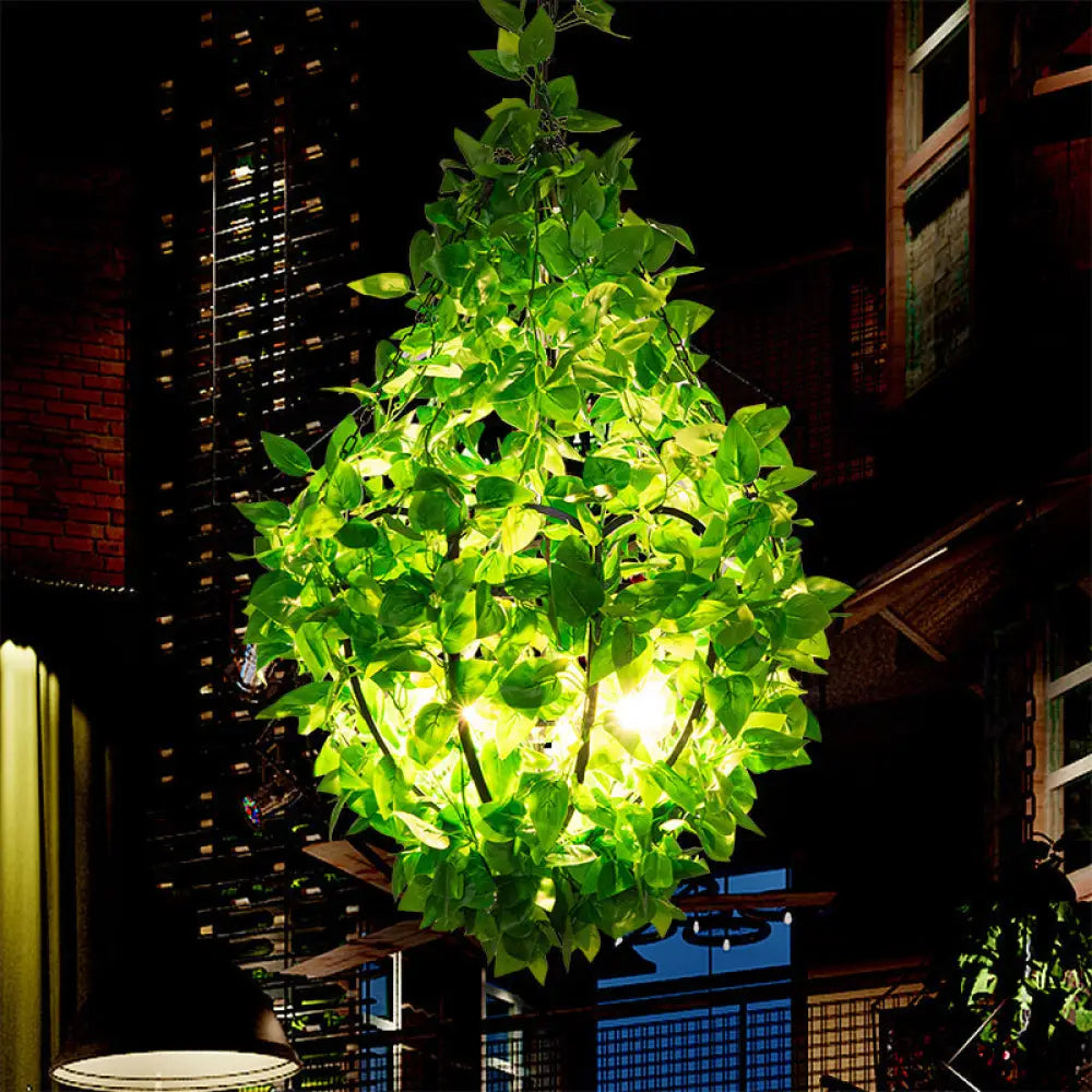 Industrial Pendant Light With 3 Basket Shaped Iron Green Plant Chandeliers Perfect For Restaurants