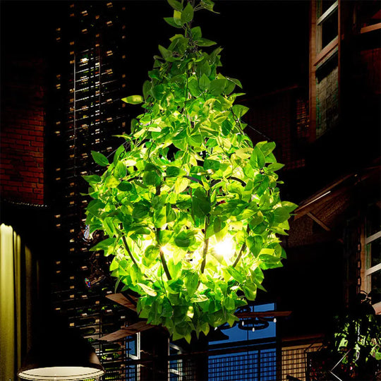 Industrial Pendant Light With 3 Basket Shaped Iron Green Plant Chandeliers Perfect For Restaurants