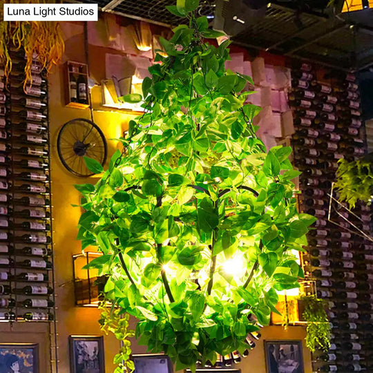 Iron Green Plant Chandelier - 3-Head Industrial Pendant Light For Restaurants