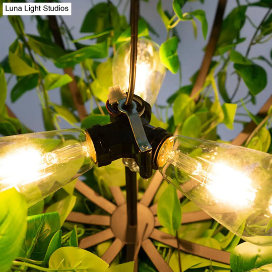 Iron Green Plant Chandelier - 3-Head Industrial Pendant Light For Restaurants