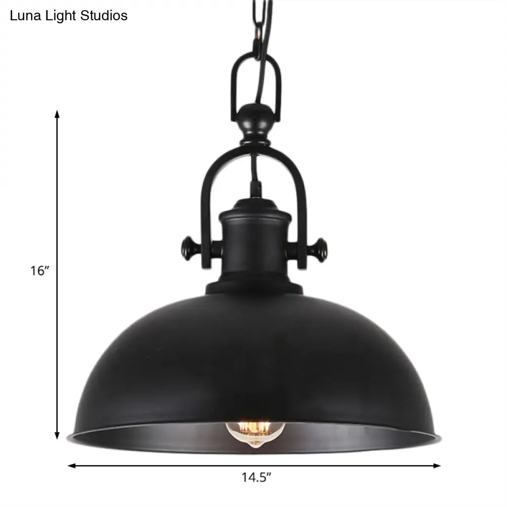 Industrial Pendant Light With Adjustable Chain - Bowl Shade Metal Black