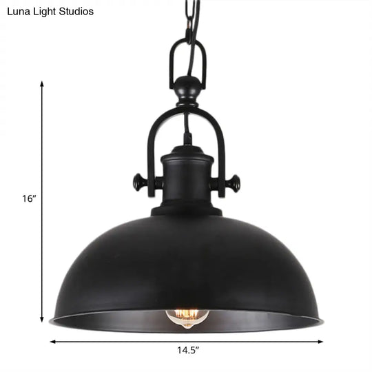 Industrial Pendant Light With Adjustable Chain - Bowl Shade Metal Black