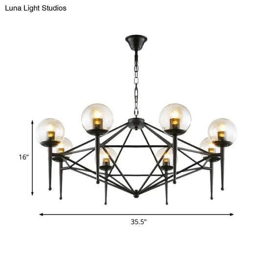 Industrial Pendant Light With Clear Glass Globe Shade - 6/8-Bulb Ceiling Lamp For Dining Room