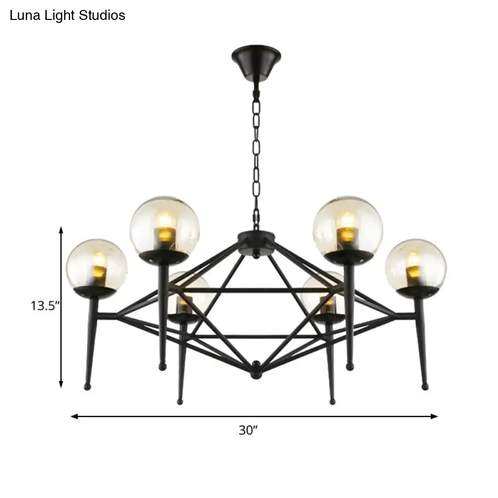 Industrial Pendant Light With Clear Glass Globe Shade - Dining Room Ceiling Lamp (6/8-Bulb)