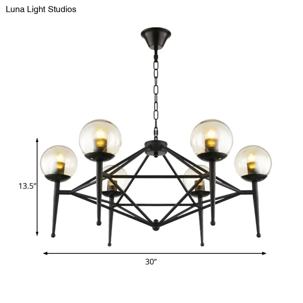 Industrial Pendant Light With Clear Glass Globe Shade - 6/8-Bulb Ceiling Lamp For Dining Room