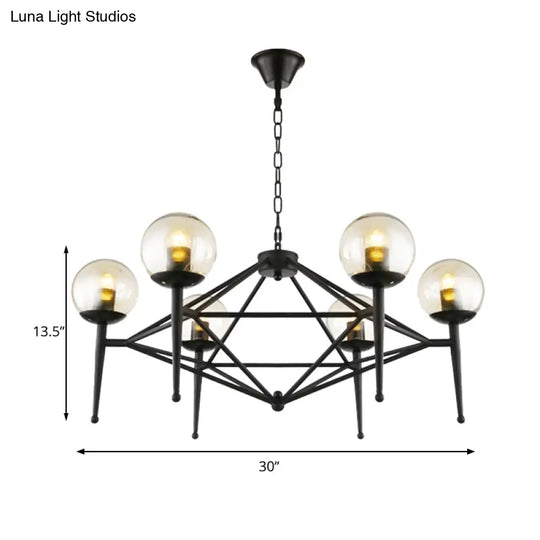 Industrial Pendant Light With Clear Glass Globe Shade - 6/8-Bulb Ceiling Lamp For Dining Room