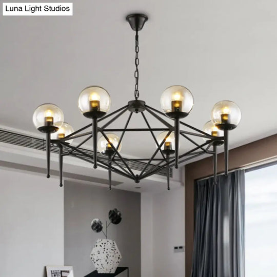 Industrial Pendant Light With Clear Glass Globe Shade - Dining Room Ceiling Lamp (6/8-Bulb)