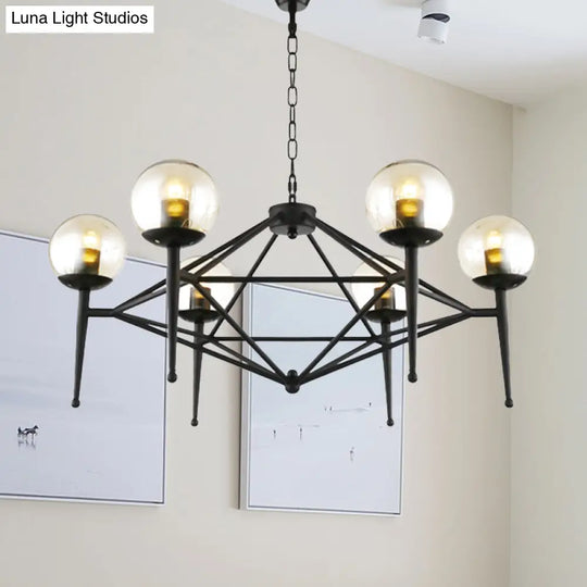 Industrial Pendant Light With Clear Glass Globe Shade - 6/8-Bulb Ceiling Lamp For Dining Room