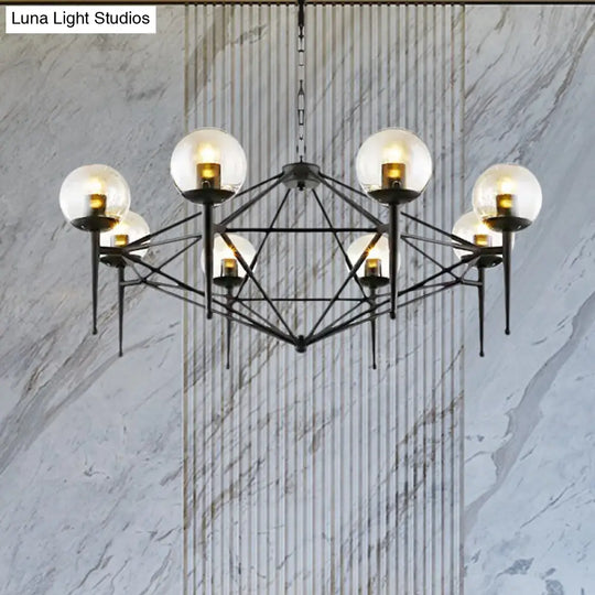 Industrial Pendant Light With Clear Glass Globe Shade - Dining Room Ceiling Lamp (6/8-Bulb)