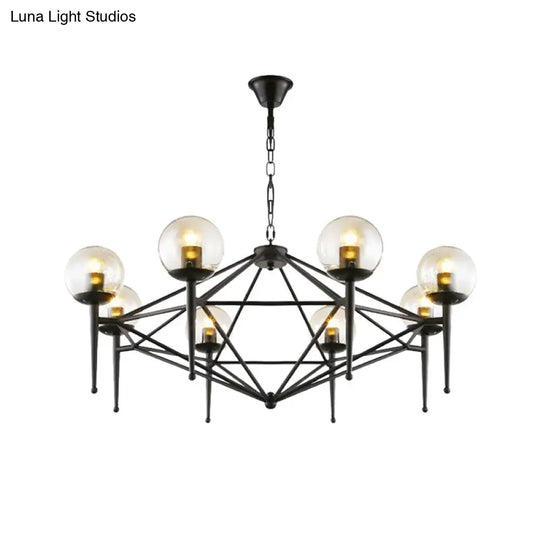 Industrial Pendant Light With Clear Glass Globe Shade - Dining Room Ceiling Lamp (6/8-Bulb)