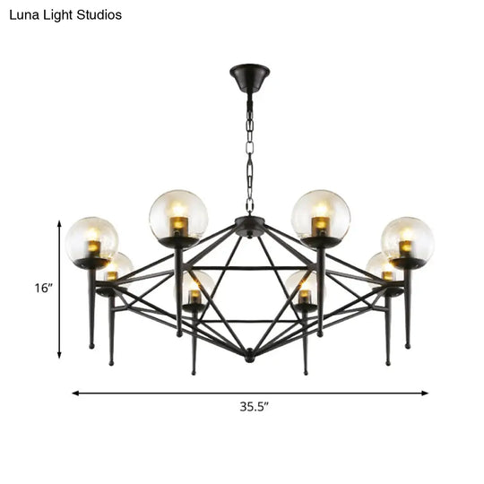 Industrial Pendant Light With Clear Glass Globe Shade - Dining Room Ceiling Lamp (6/8-Bulb)