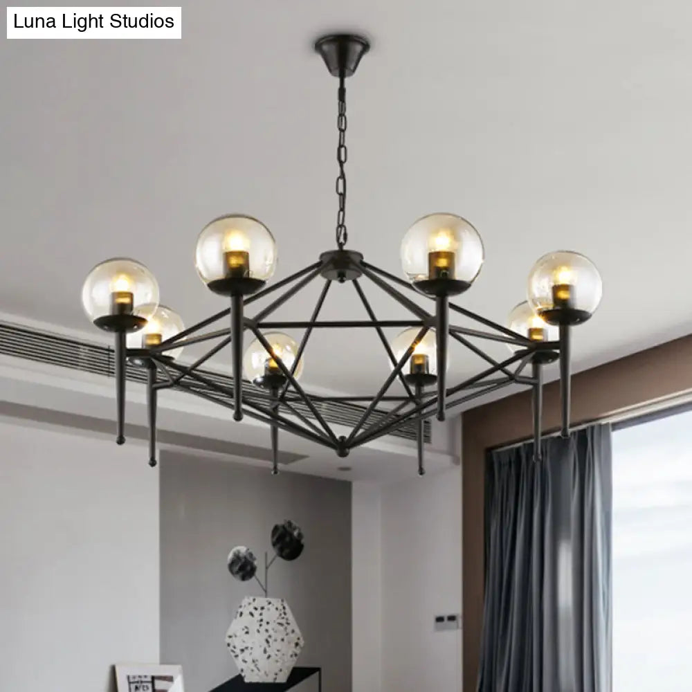 Industrial Pendant Light With Clear Glass Globe Shade - 6/8-Bulb Ceiling Lamp For Dining Room