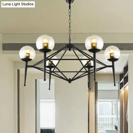 Industrial Pendant Light With Clear Glass Globe Shade - Dining Room Ceiling Lamp (6/8-Bulb)