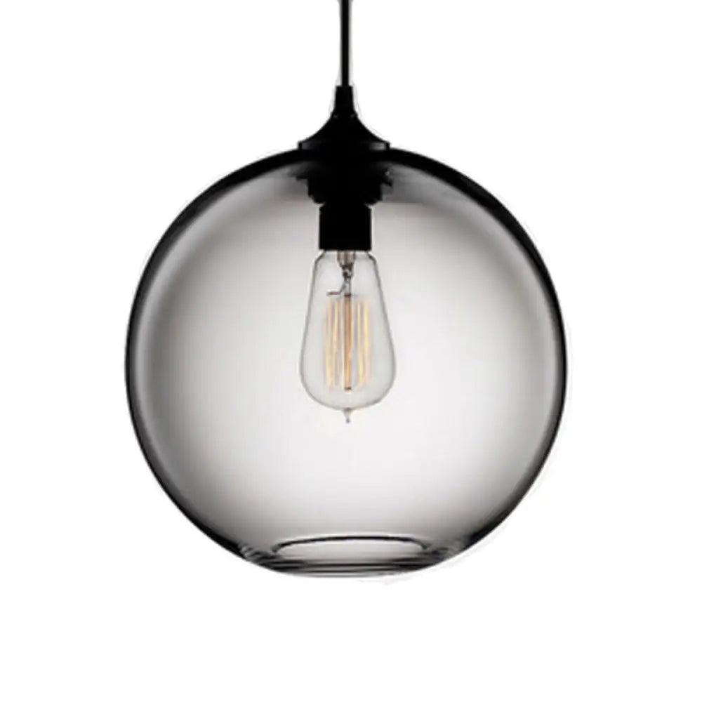 Industrial Pendant Light With Globe Glass Shade In Red Blue Or Grey - 8’/10’ Wide Black / 8’