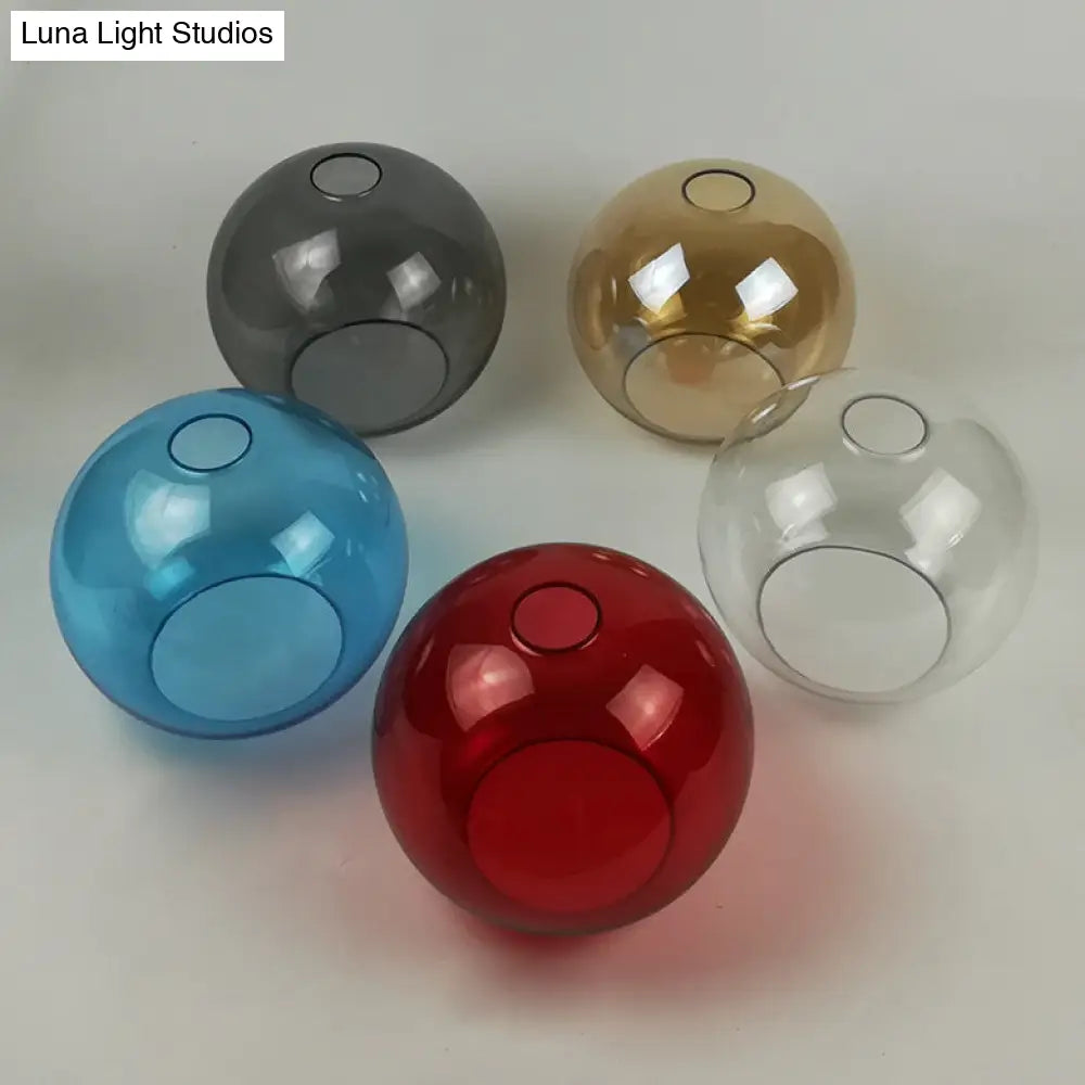 Industrial Globe Pendant Light - 8/10 Wide Grey/Red/Blue Glass Black Hanging Lamp