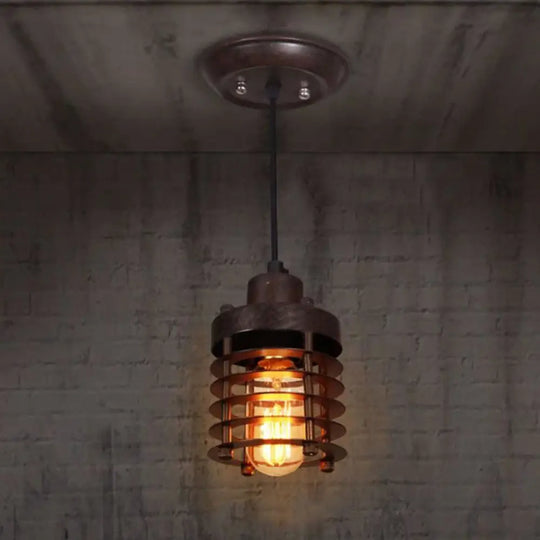 Industrial Pendant Light With Metallic Cage Shade - Matte Black/Rust Ideal For Table Lighting Rust