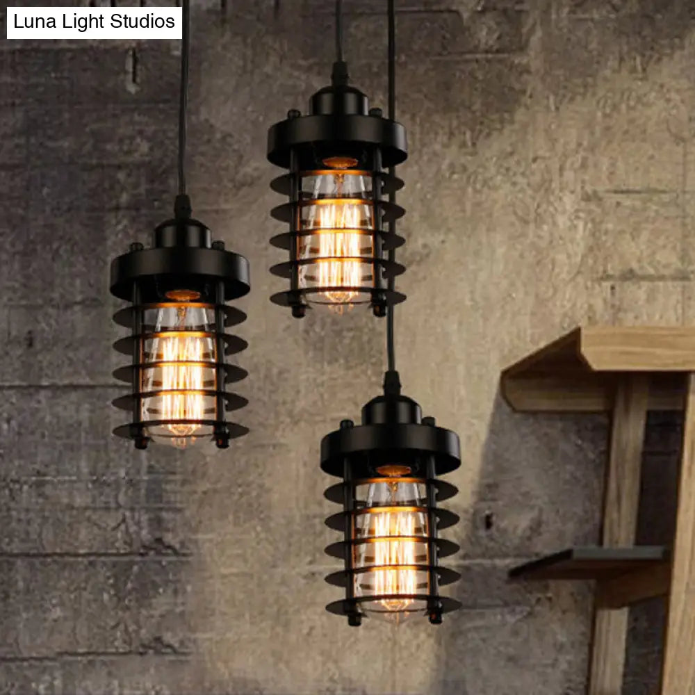 Industrial Cylinder Cage Pendant Light With Metallic Shade - Matte Black/Rust Finish Ideal For Table