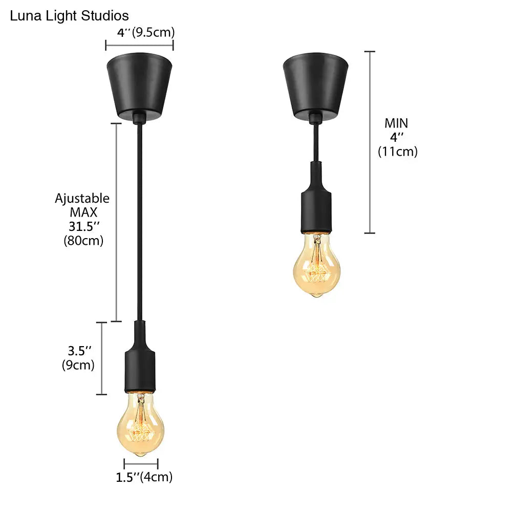 Industrial Pendant Lighting: Silica Gel Exposed Bulb 1 Head Adjustable Cord Black/White