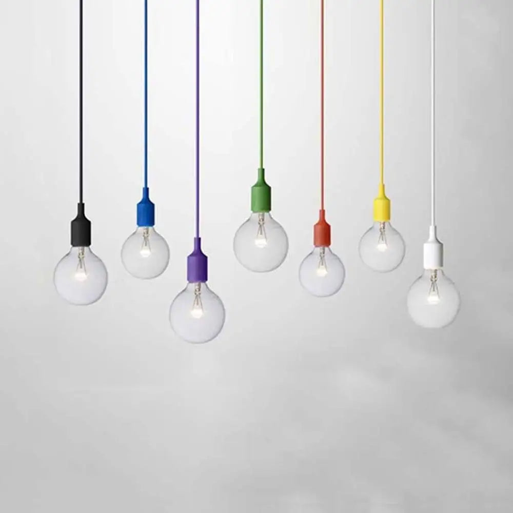 Industrial Pendant Lighting: Silica Gel Exposed Bulb 1 Head Adjustable Cord Black/White Sky Blue