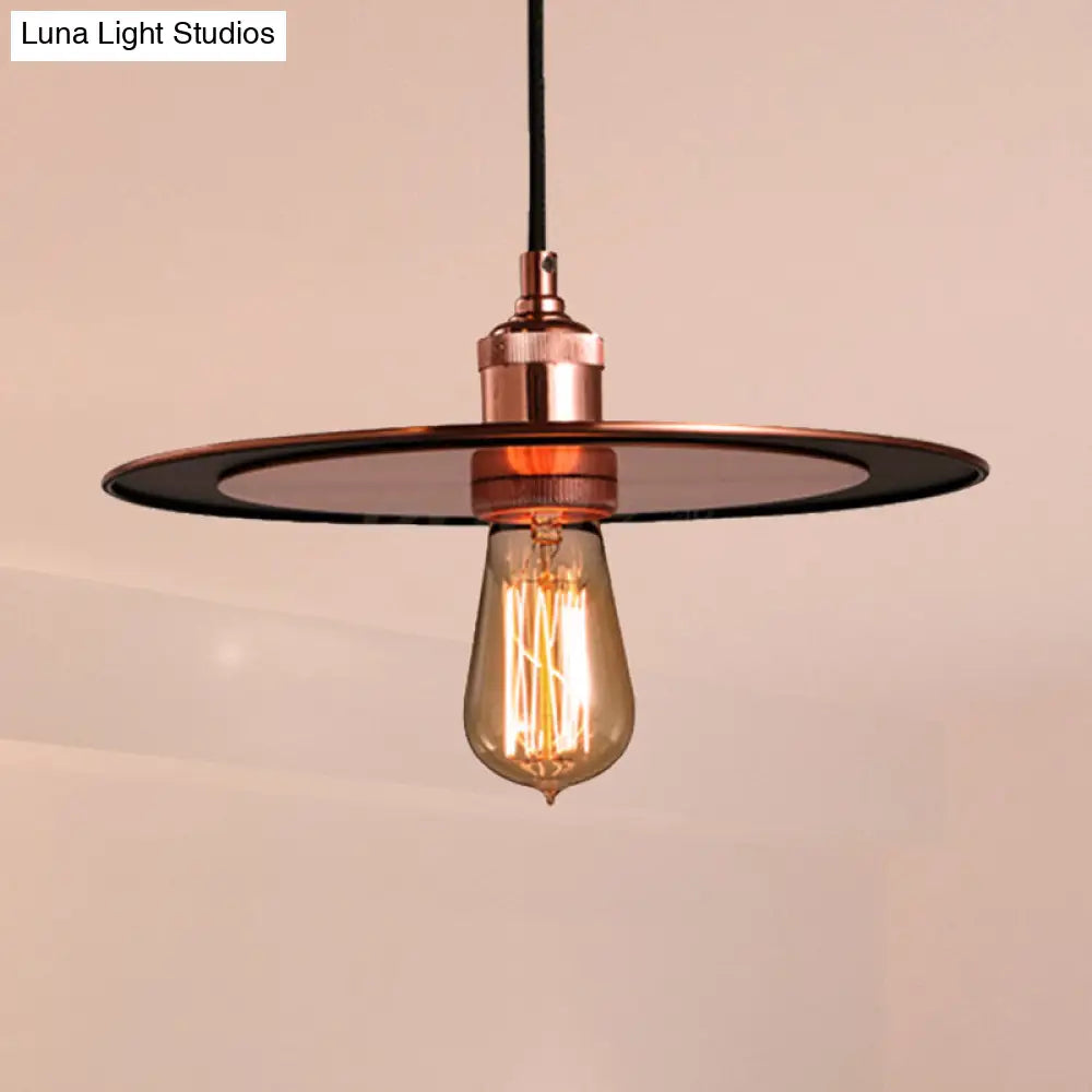 Hallway Pendant Lamp - Industrial Iron Bronze/Copper Finish Flat Shade 1 Light Ceiling Hanging