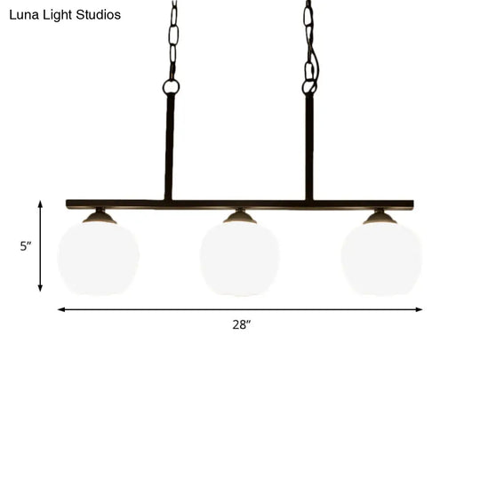 Industrial Pendant Lighting With Opal Glass Globe Shade - Black 3-Light Perfect For Dining Rooms