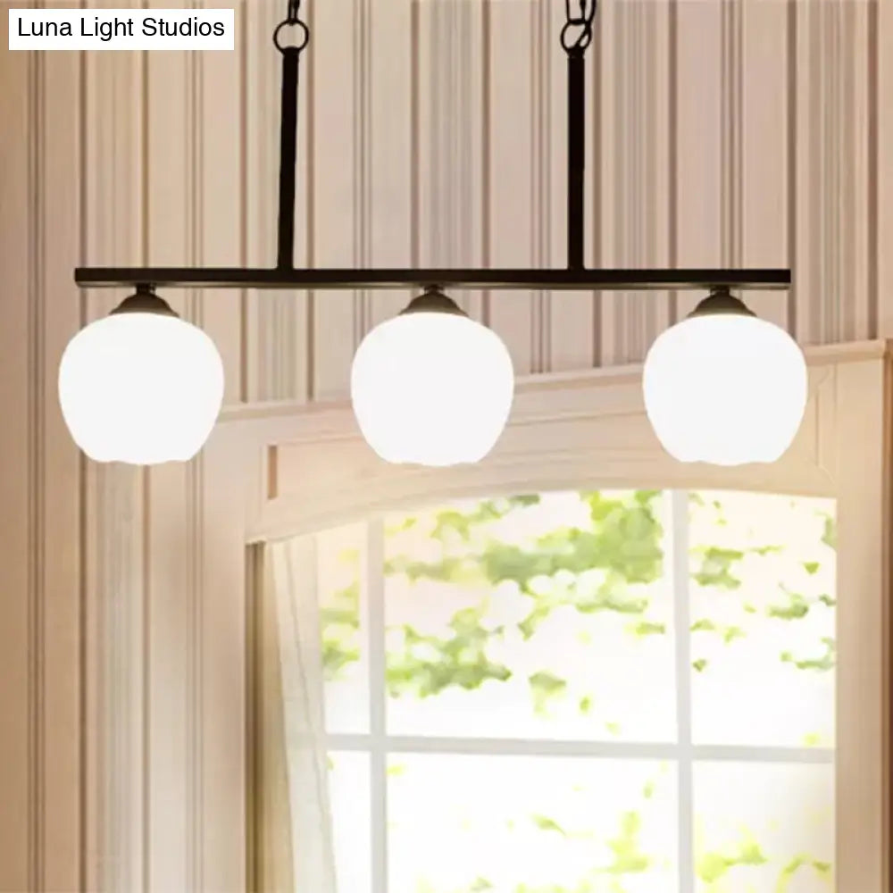 Industrial Pendant Lighting With Opal Glass Globe Shade - Black 3-Light Perfect For Dining Rooms