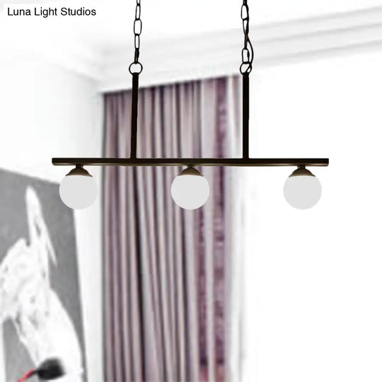 Industrial Pendant Lighting With Opal Glass Globe Shade - Black 3-Light Perfect For Dining Rooms