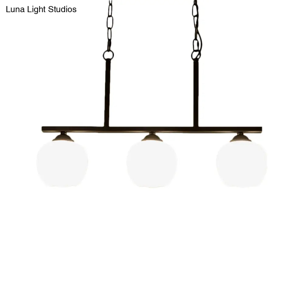 Industrial Pendant Lighting With Opal Glass Globe Shade - Black 3-Light Perfect For Dining Rooms