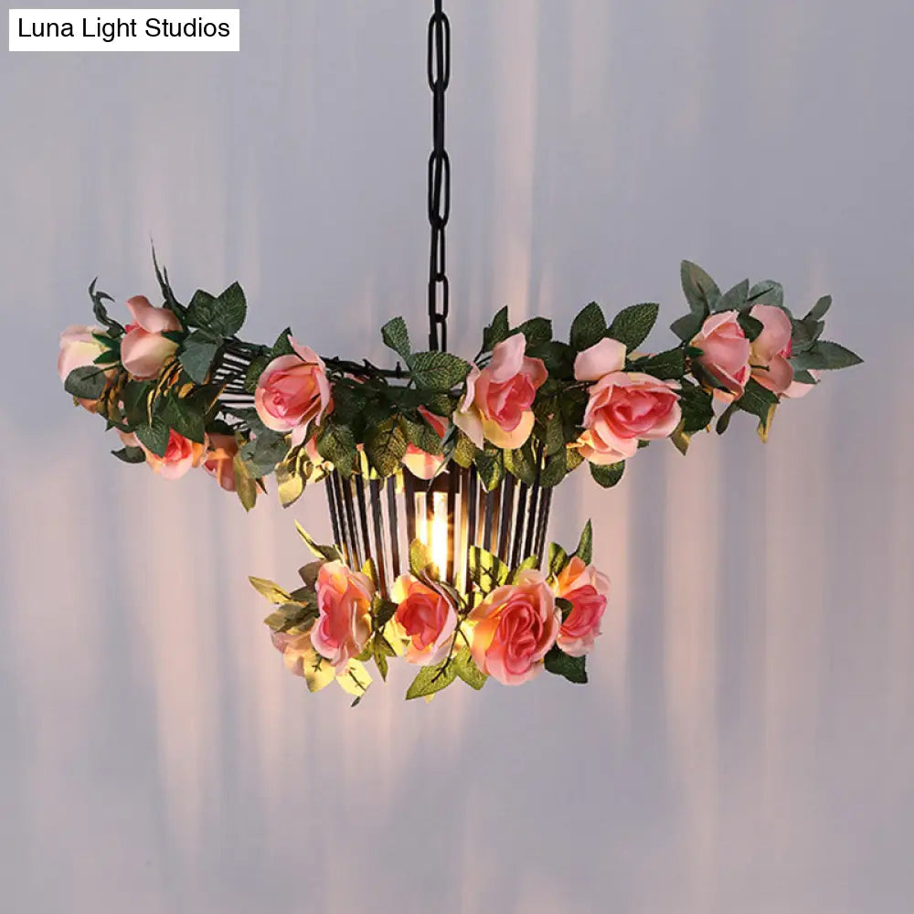 Industrial Pink Metal Pendant Light For Restaurants - 18’/23.5’ Wide 1-Light