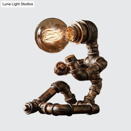 Industrial Pipe Man Night Lamp - Wrought Iron Table Light For Boys Room