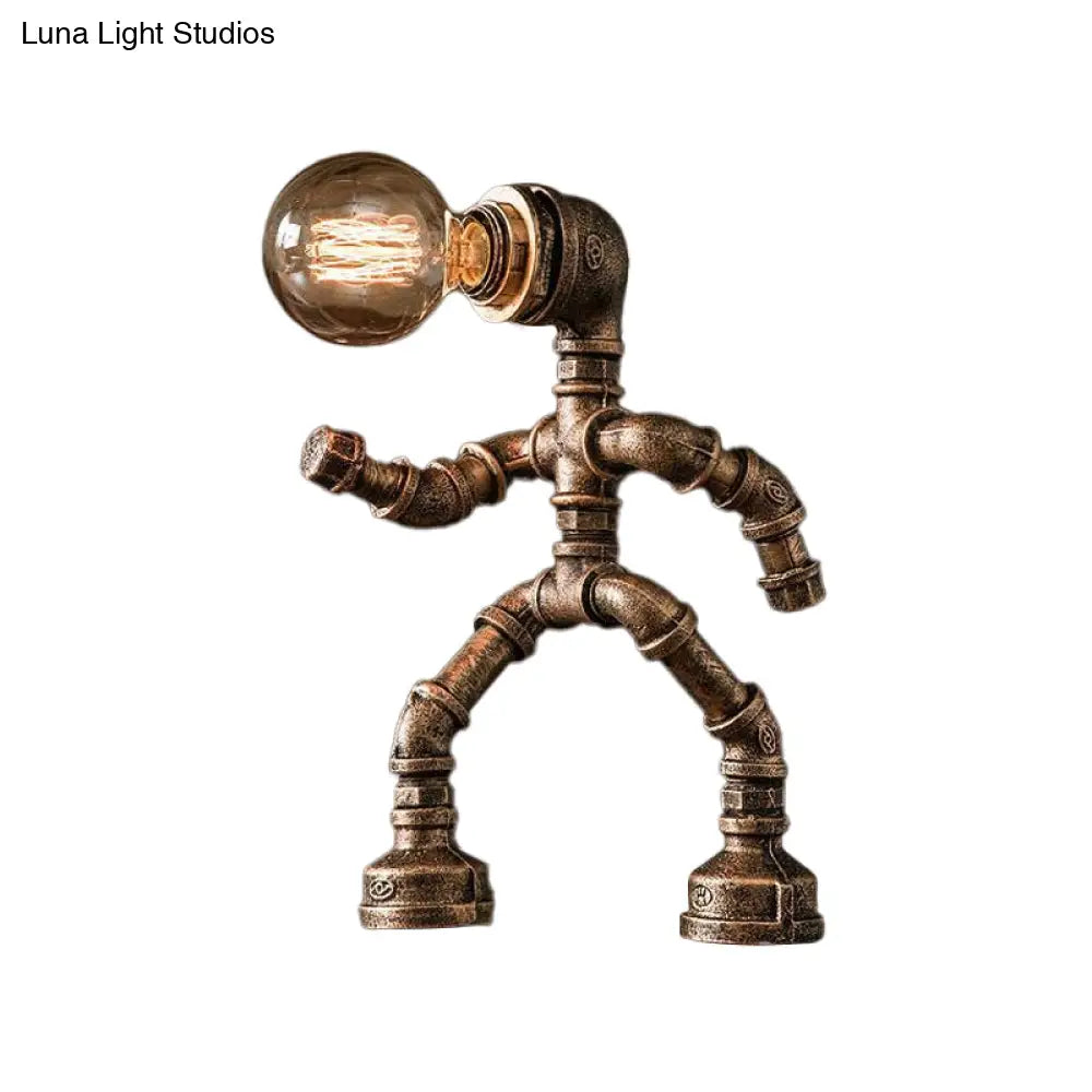 Industrial Pipe Man Night Lamp - Wrought Iron Table Light For Boys Room