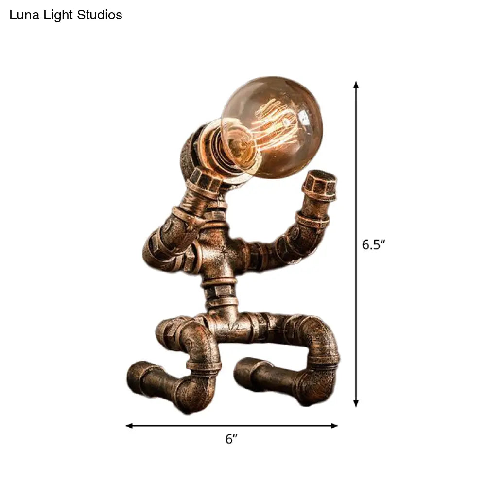 Industrial Pipe Man Night Lamp - Wrought Iron Table Light For Boys Room