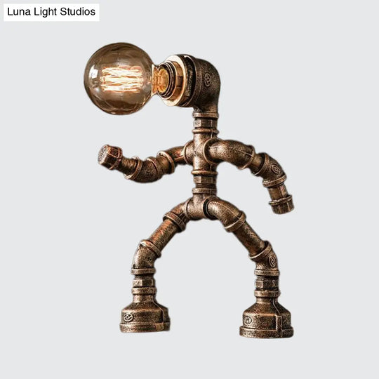 Industrial Pipe Man Night Lamp - Wrought Iron Table Light For Boys Room