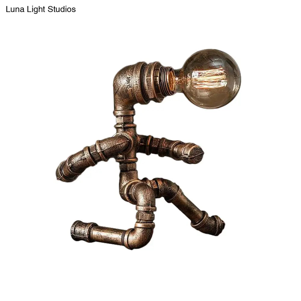 Industrial Pipe Man Night Lamp - Wrought Iron Table Light For Boys Room