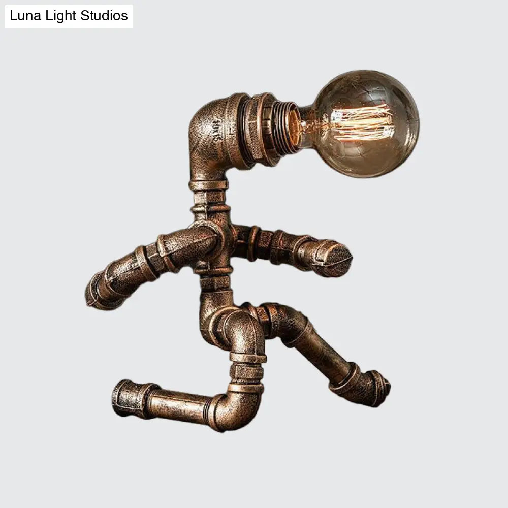 Industrial Pipe Man Night Lamp - Wrought Iron Table Light For Boys Room