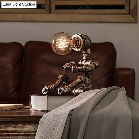 Industrial Pipe Man Night Lamp - Wrought Iron Table Light For Boys Room