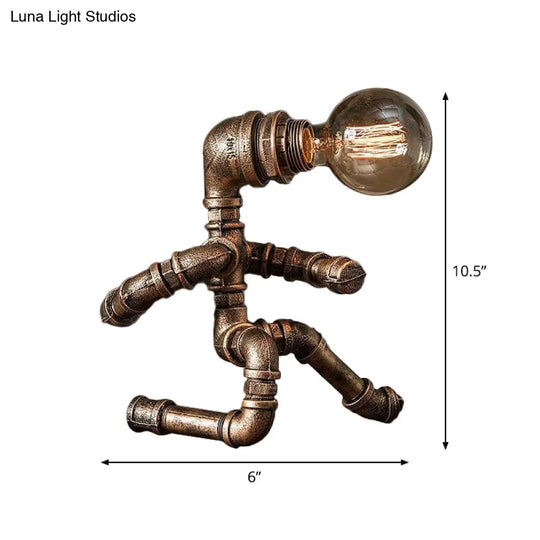 Industrial Pipe Man Night Lamp - Wrought Iron Table Light For Boys Room