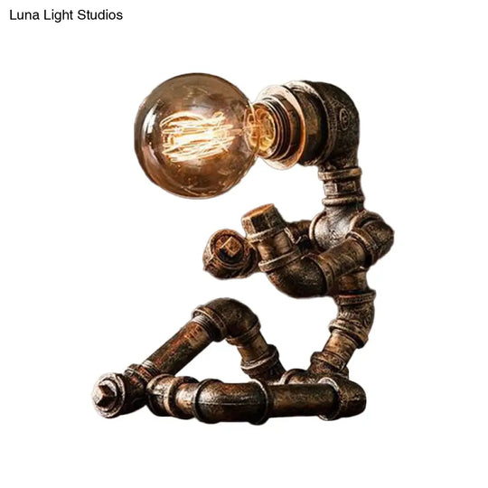 Industrial Pipe Man Night Lamp - Wrought Iron Table Light For Boys Room