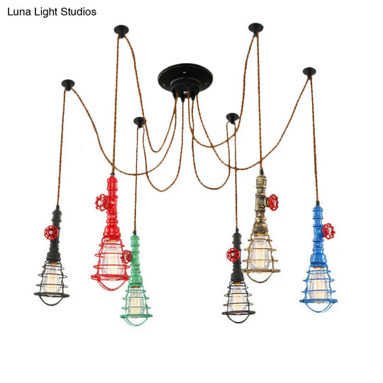 Industrial Pipe Pendant Ceiling Light With 6-Lights Iron Hanging Lamp - Black Shade Optional Living