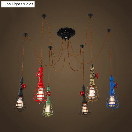 Industrial Pipe Pendant Ceiling Light 6-Light Iron Hanging Lamp Black Shade Optional For Living Room
