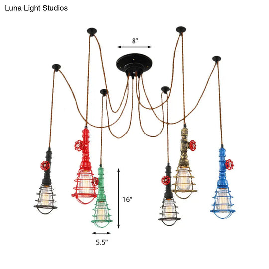 Industrial Pipe Pendant Ceiling Light With 6-Lights Iron Hanging Lamp - Black Shade Optional Living