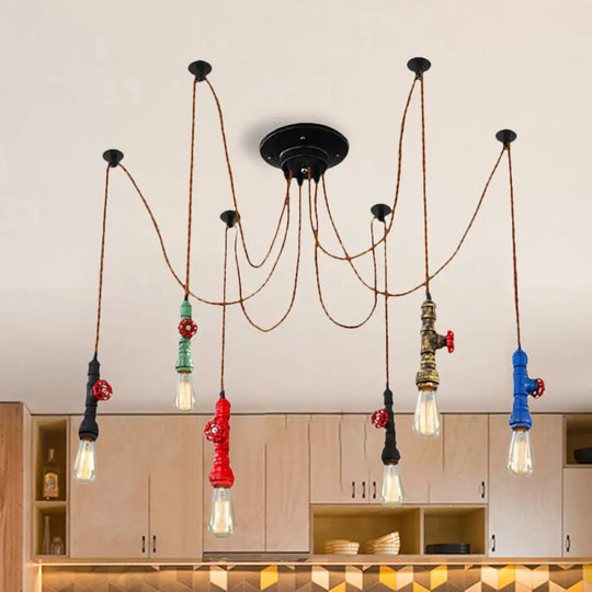 Industrial Pipe Pendant Ceiling Light 6-Light Iron Hanging Lamp Black Shade Optional For Living