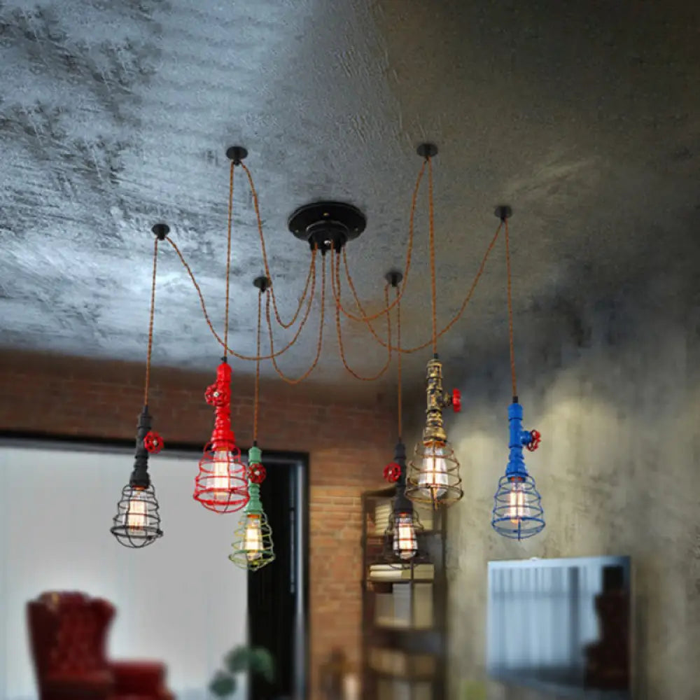 Industrial Pipe Pendant Ceiling Light 6-Light Iron Hanging Lamp Black Shade Optional For Living