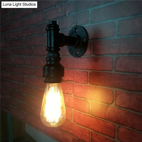 Industrial Pipe Socket Wall Light - Single Metal Sconce For Corridor