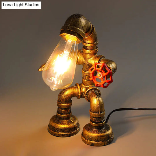 Industrial Pipe Style Night Light Table Lamp Wrought Iron Accent In Bronze