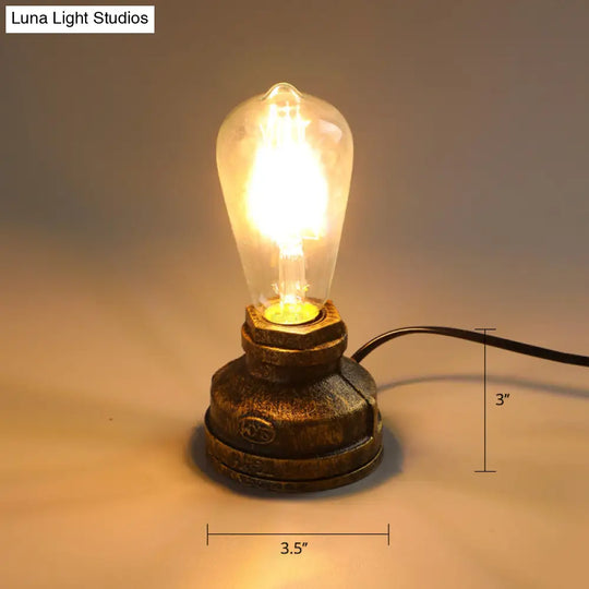 Industrial Pipe Style Night Light Table Lamp Wrought Iron Accent In Bronze