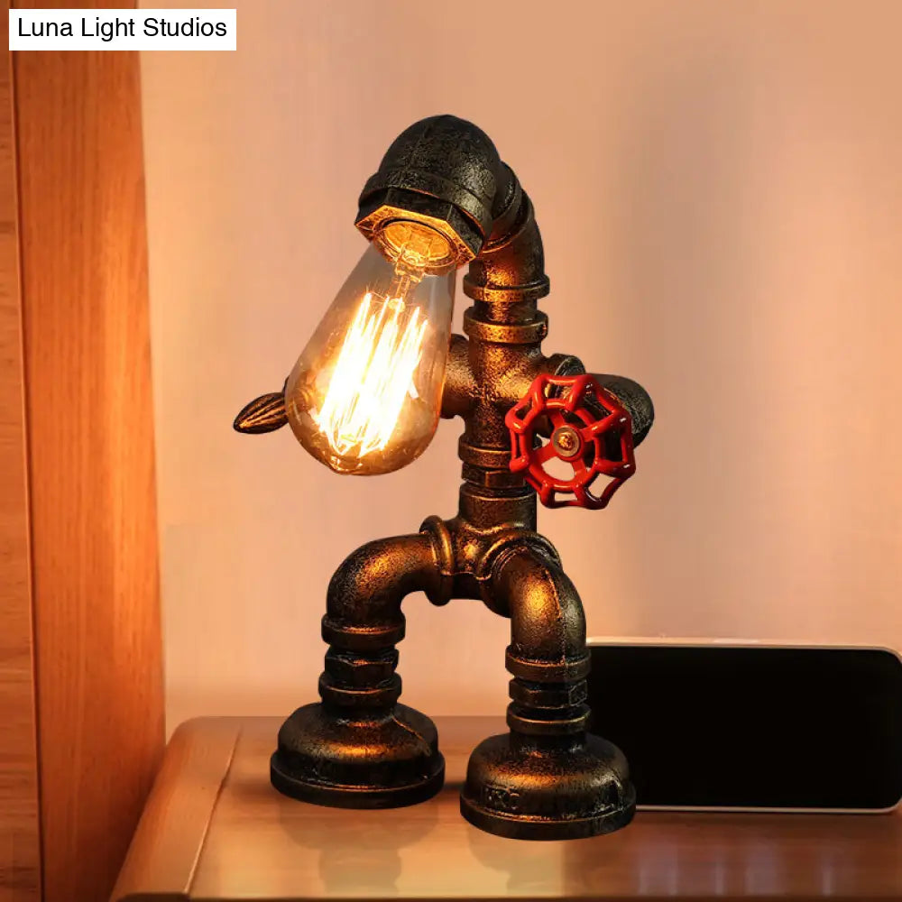 Industrial Pipe Style Night Light Table Lamp Wrought Iron Accent In Bronze